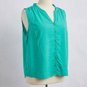 Tommy Hilfiger Sleeveless Blouse Womens XXL Green Ruffle Neck Summer Cruise Work
